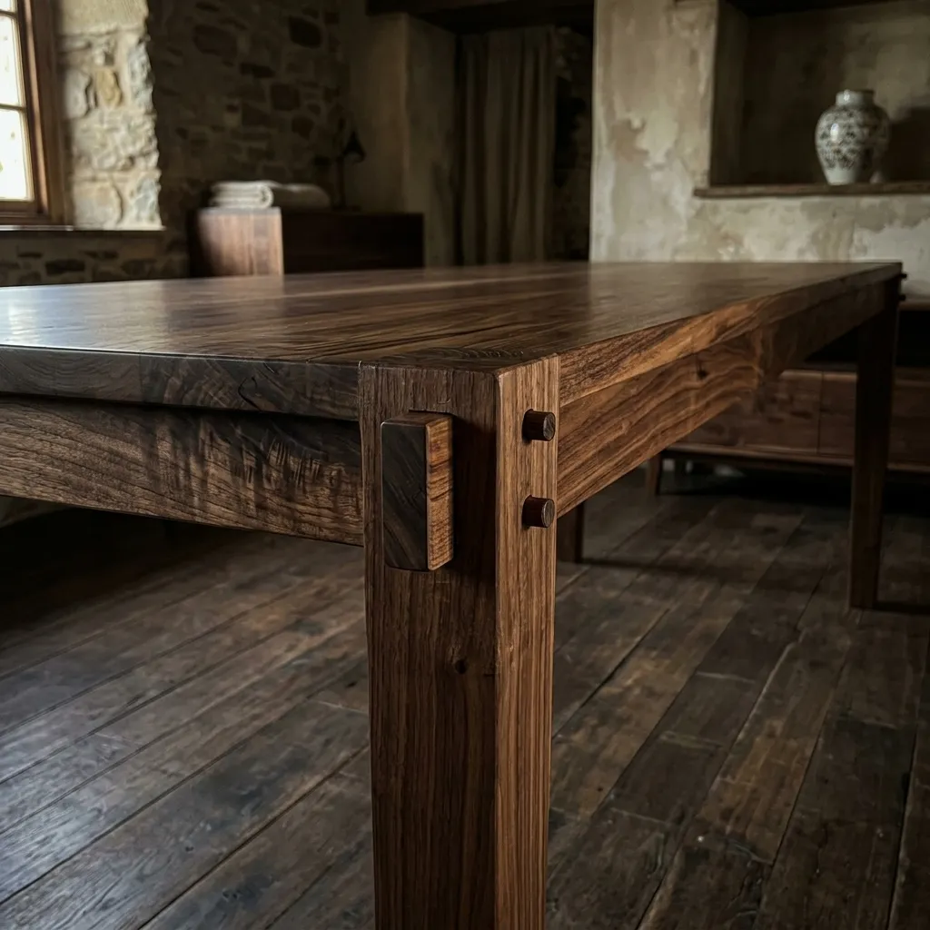 Handcrafted walnut timber dining table joinery