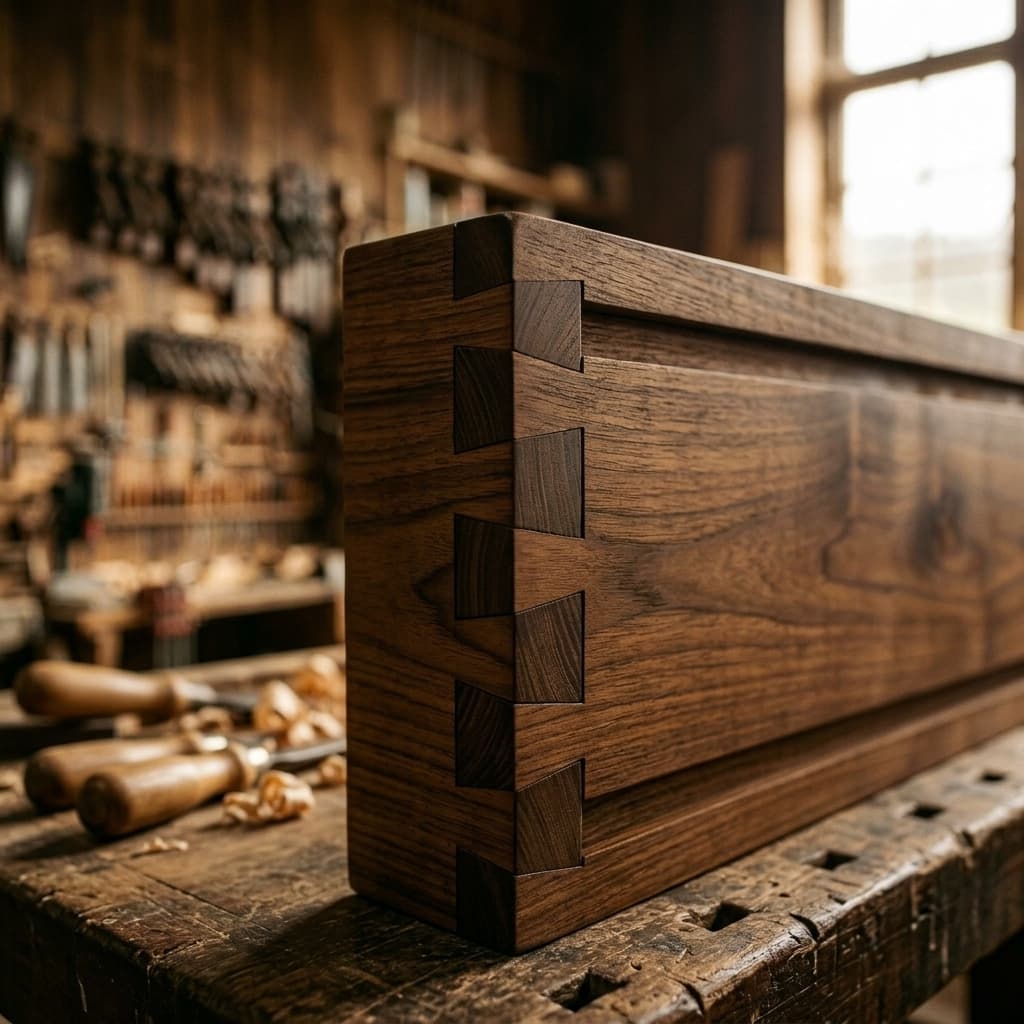 Close-up of fine timber joinery in progress